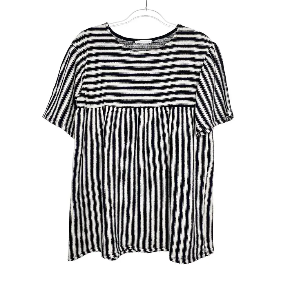 ZARA Trafaluc Striped Babydoll Top Crew Neck Short Sleeve Blue White Size Small - Picture 6 of 6